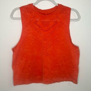 Sage Orange Laser-Cut Cropped Tank Top
